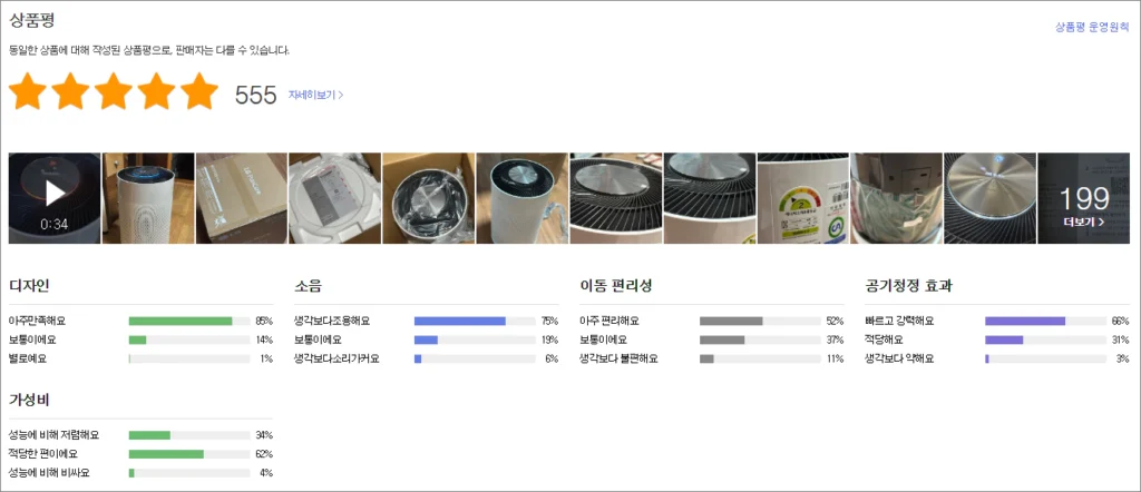 LG 퓨리케어 360도 공기청정기 상품평